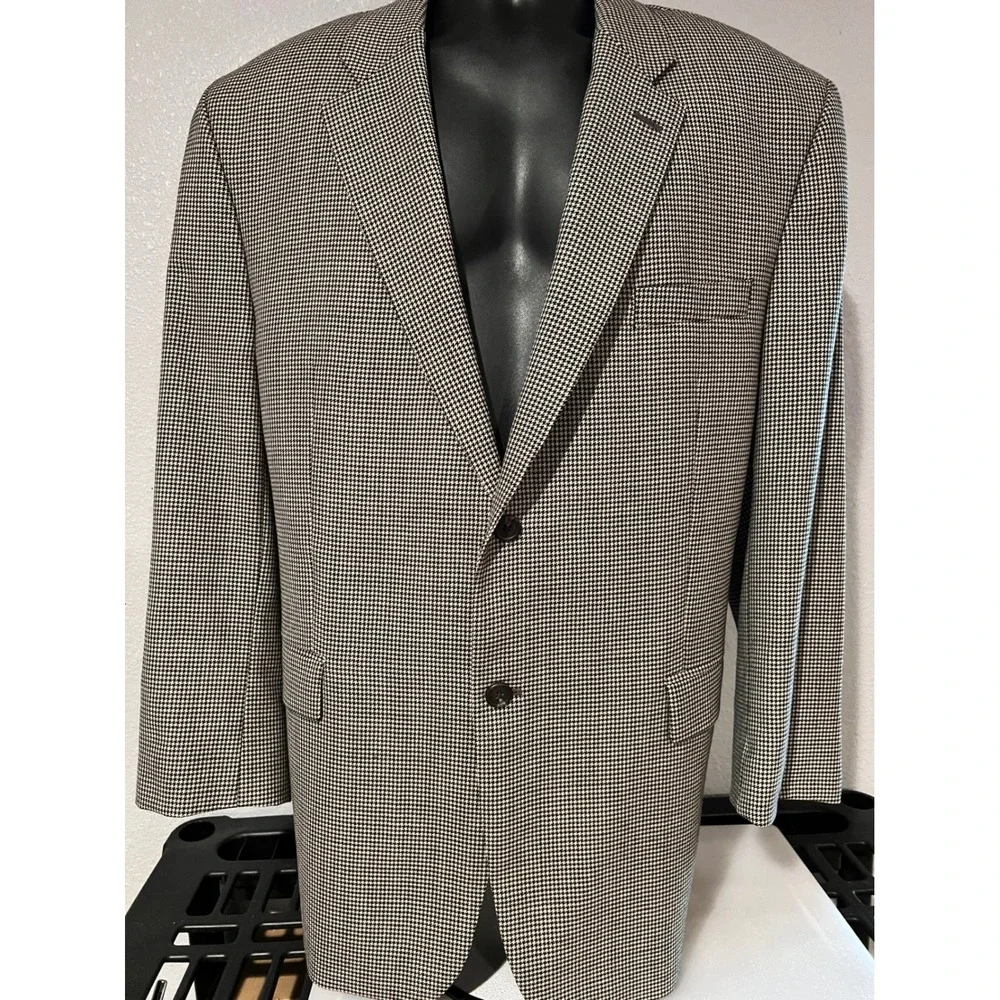 Ralph Lauren Blazer Mens 50R Tan Black Excellent 1998 Vintage Wool Houndstooth